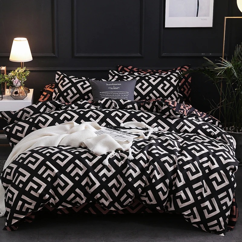 Home Textiles Store - 枕カバー付きデラックスベッドリネンセット,掛け布団カバー,フルサイズ,クイーン,キング,ダブル,シングル,ブラック