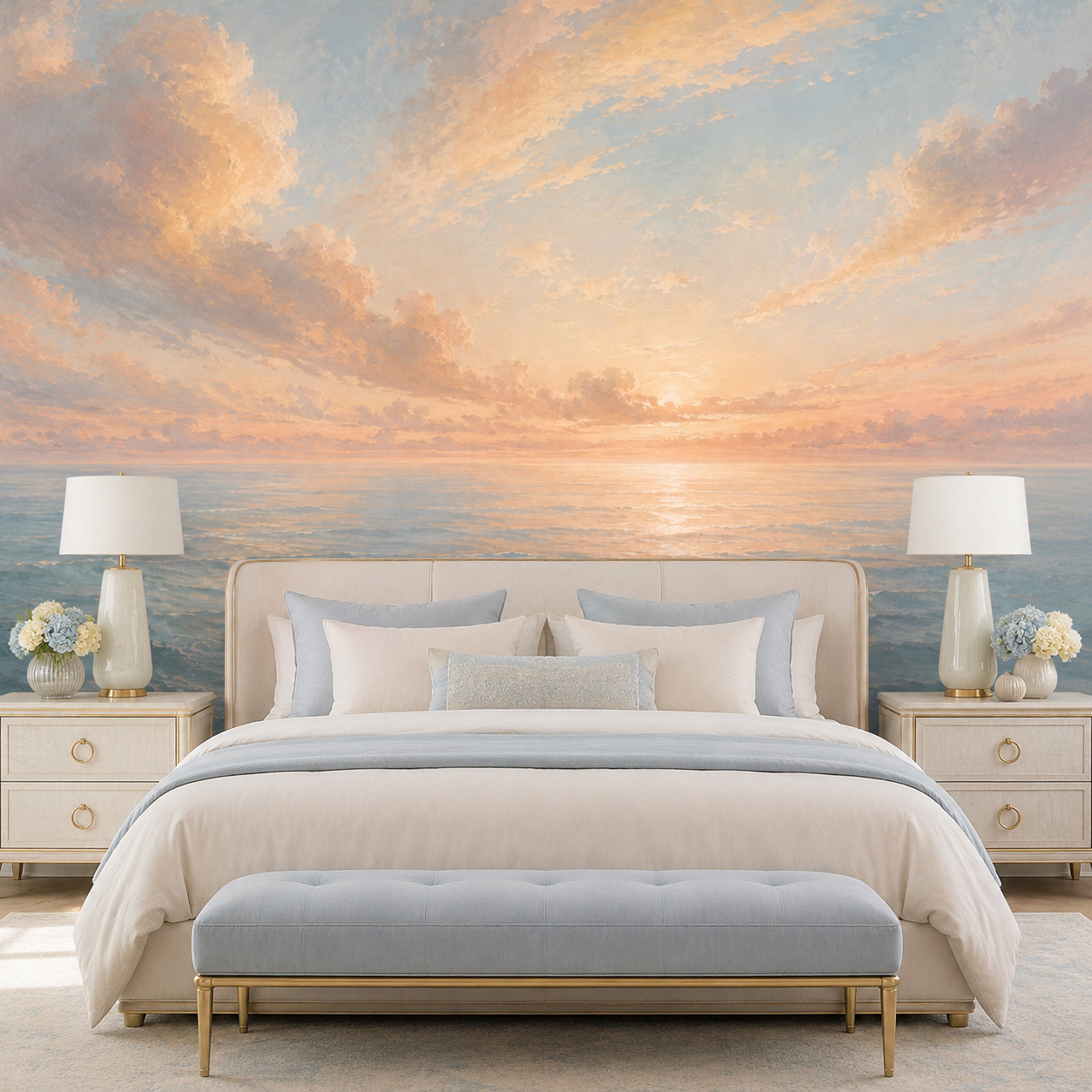 パステルオーシャンサンライズ自己粘着壁紙 海景壁画 ピールア - Sunrise Home Textiles & Apparel のレビューと価格