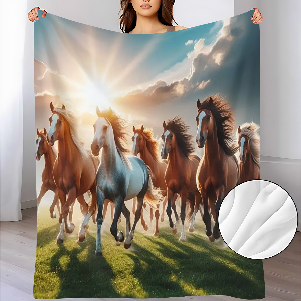 柔らかなフランネルブランケット。美しい日の出と雲の空の下、緑 - Sunrise Home Textiles & Apparel のレビューと価格
