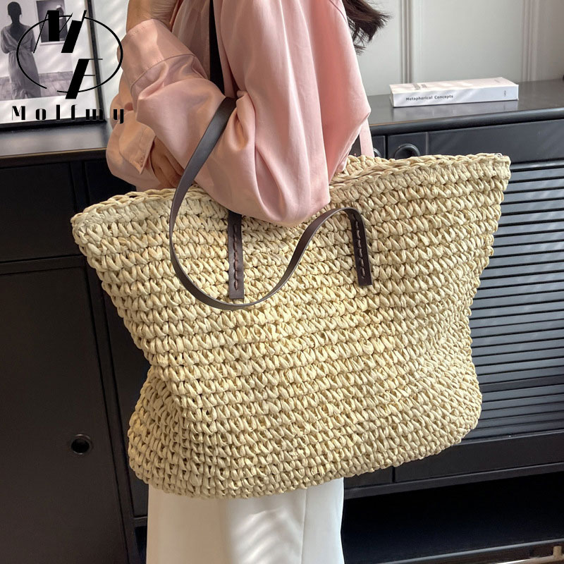 麦わら織りトートバッグ カジュアル 大容量 高級感 デザイン - Home Textiles Store のレビューと価格