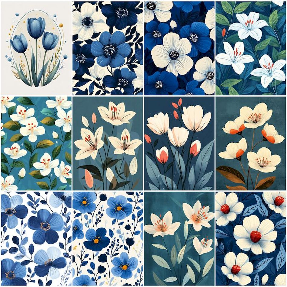 RUOPOTY 数字によるシンプルな絵画青い花手作りアクリル - Home Textiles Store のレビューと価格