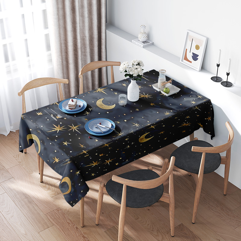 スタイリッシュなダークブルースタームーンテーブルクロスダイニ - Home Textiles Com のレビューと価格