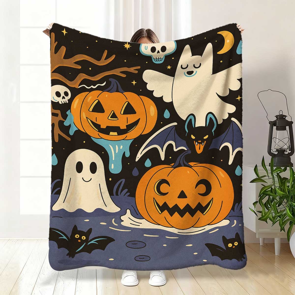 不気味な幽霊、コウモリ、ジャック・オ・ランタン、魔女が描かれ - Your Home Textiles のレビューと価格