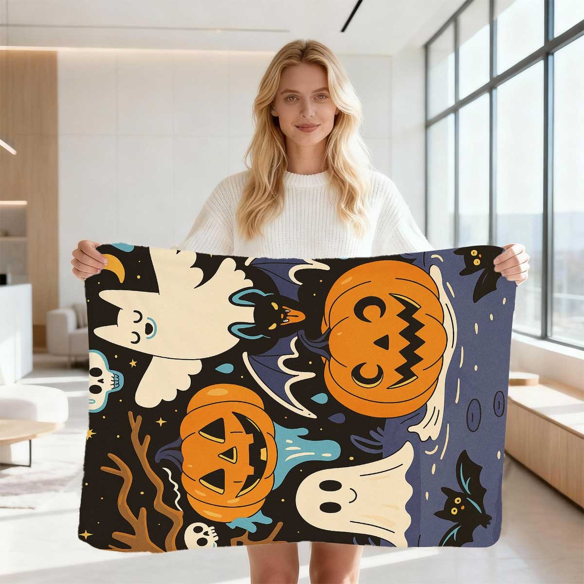 不気味な幽霊、コウモリ、ジャック・オ・ランタン、魔女が描かれ - Your Home Textiles のレビューと価格